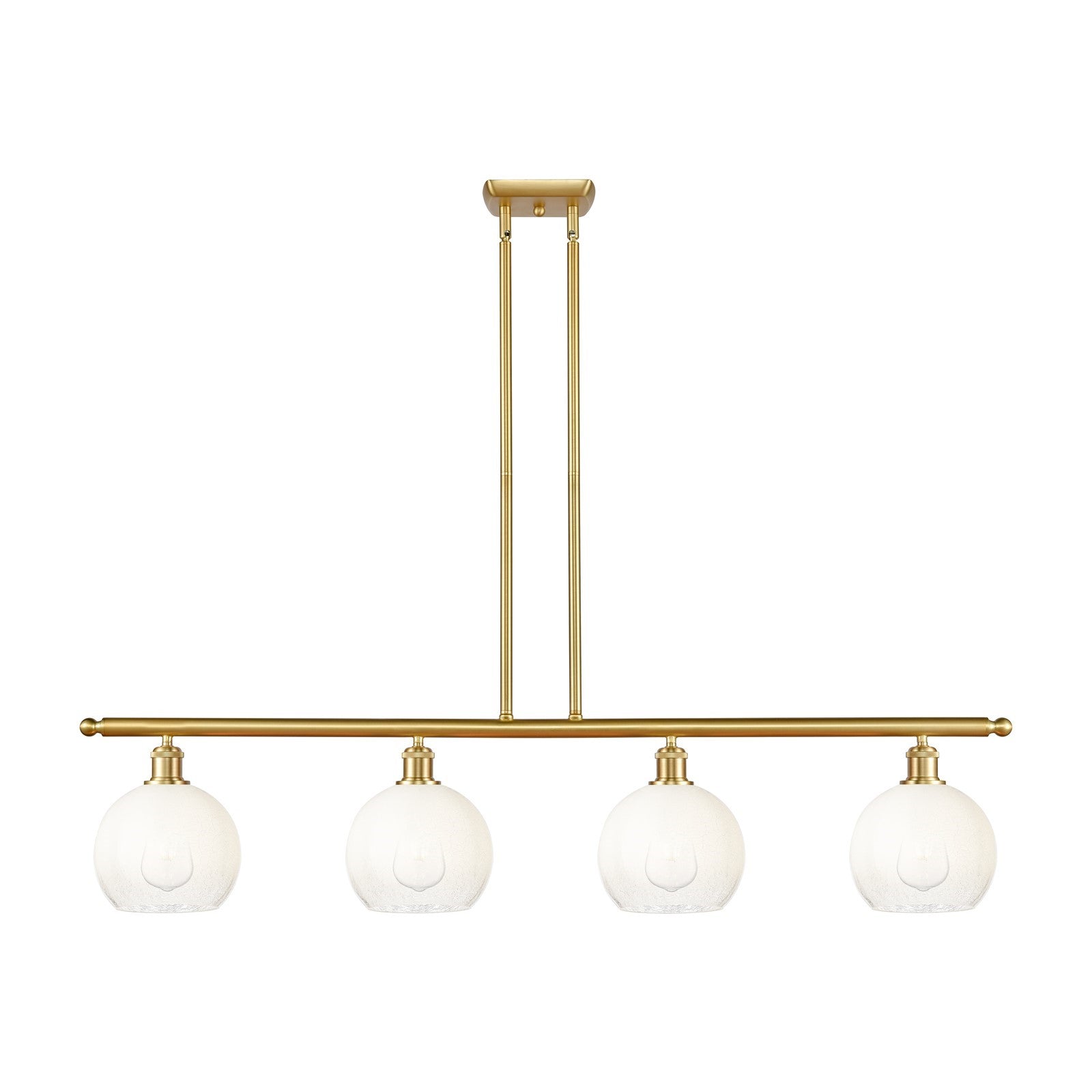 Innovations Brookhaven Globe 48in 4-Light Island Light | Industrial Satin Gold Steel and Cast Brass with Opal Glass Shades | Model 516-4I-SG-G483-8OP