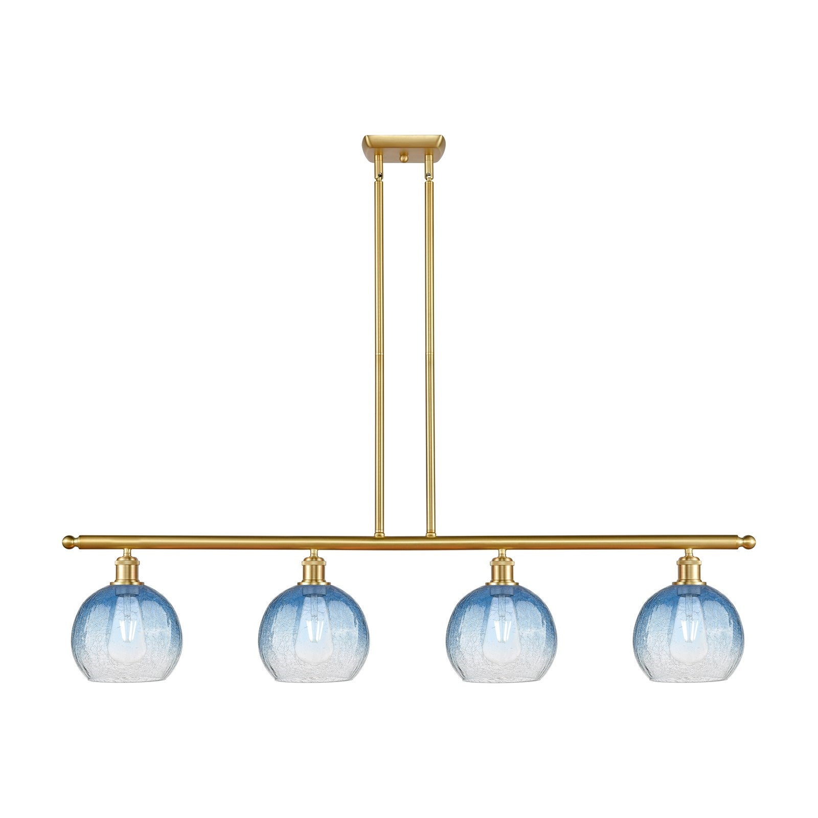 Innovations Brookhaven Globe 48in 4-Light Island Light | Industrial Satin Gold Steel and Sapphire Blue Glass | Kitchen Island & | Model 516-4I-SG-G483-8SB