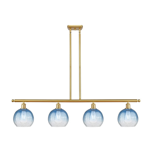 Innovations Brookhaven Globe 48in 4-Light Island Light | Industrial Satin Gold Steel and Sapphire Blue Glass | Kitchen Island & | Model 516-4I-SG-G483-8SB