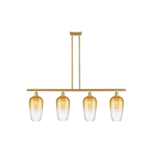 Innovations Brookhaven Flute 48in 4-Light Island Light | Industrial Satin Gold Steel and Amber Glass | Kitchen Island & Dining | Model 516-4I-SG-G484-7AM