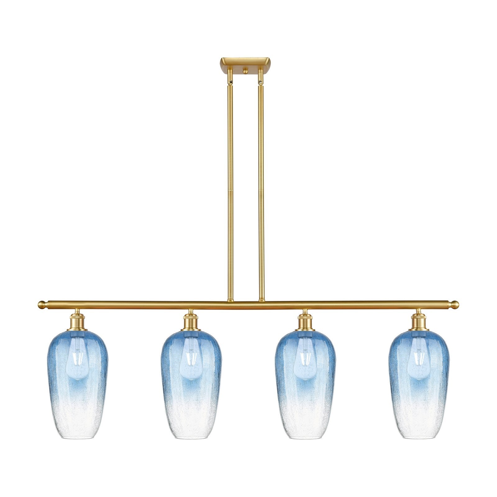 Innovations Brookhaven Flute 48in 4-Light Island Light | Industrial Satin Gold Steel and Sapphire Blue Glass | Kitchen Island & | Model 516-4I-SG-G484-7SB