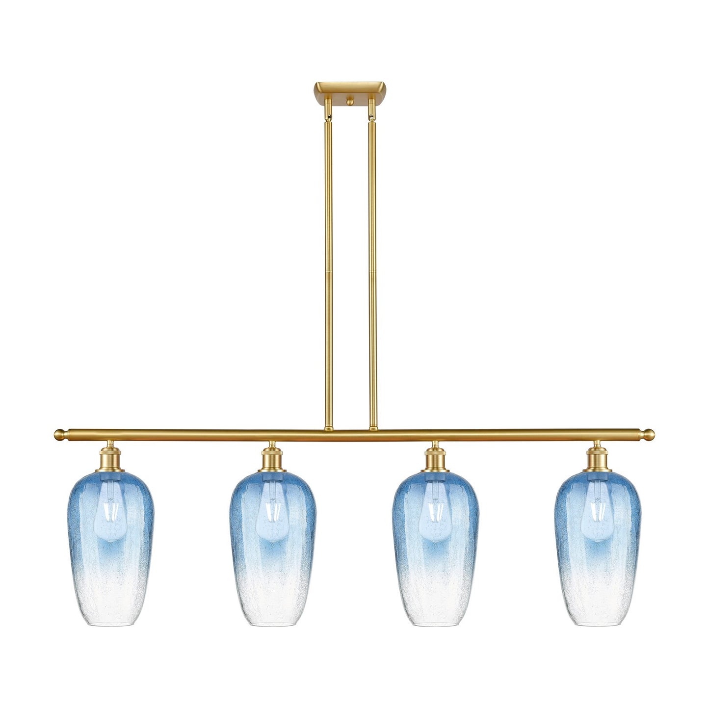 Innovations Brookhaven Flute 48in 4-Light Island Light | Industrial Satin Gold Steel and Sapphire Blue Glass | Kitchen Island & | Model 516-4I-SG-G484-7SB