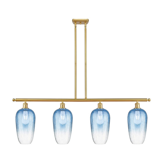 Innovations Brookhaven Flute 48in 4-Light Island Light | Industrial Satin Gold Steel and Sapphire Blue Glass | Kitchen Island & | Model 516-4I-SG-G484-7SB