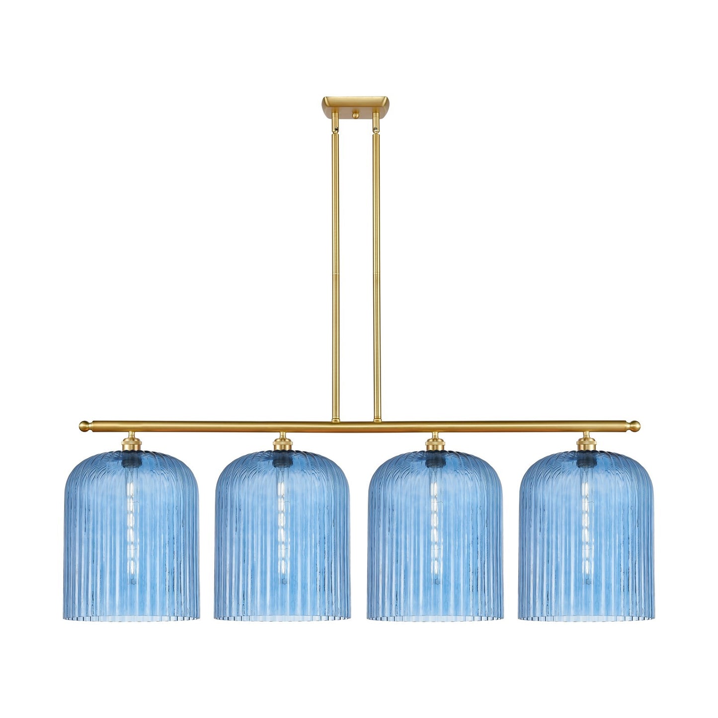 Innovations Bridal Veil 48in 4-Light Island Light | Art Nouveau Satin Gold Steel and Princess Blue Ribbed Glass | Kitchen | Model 516-4I-SG-G559-12BL
