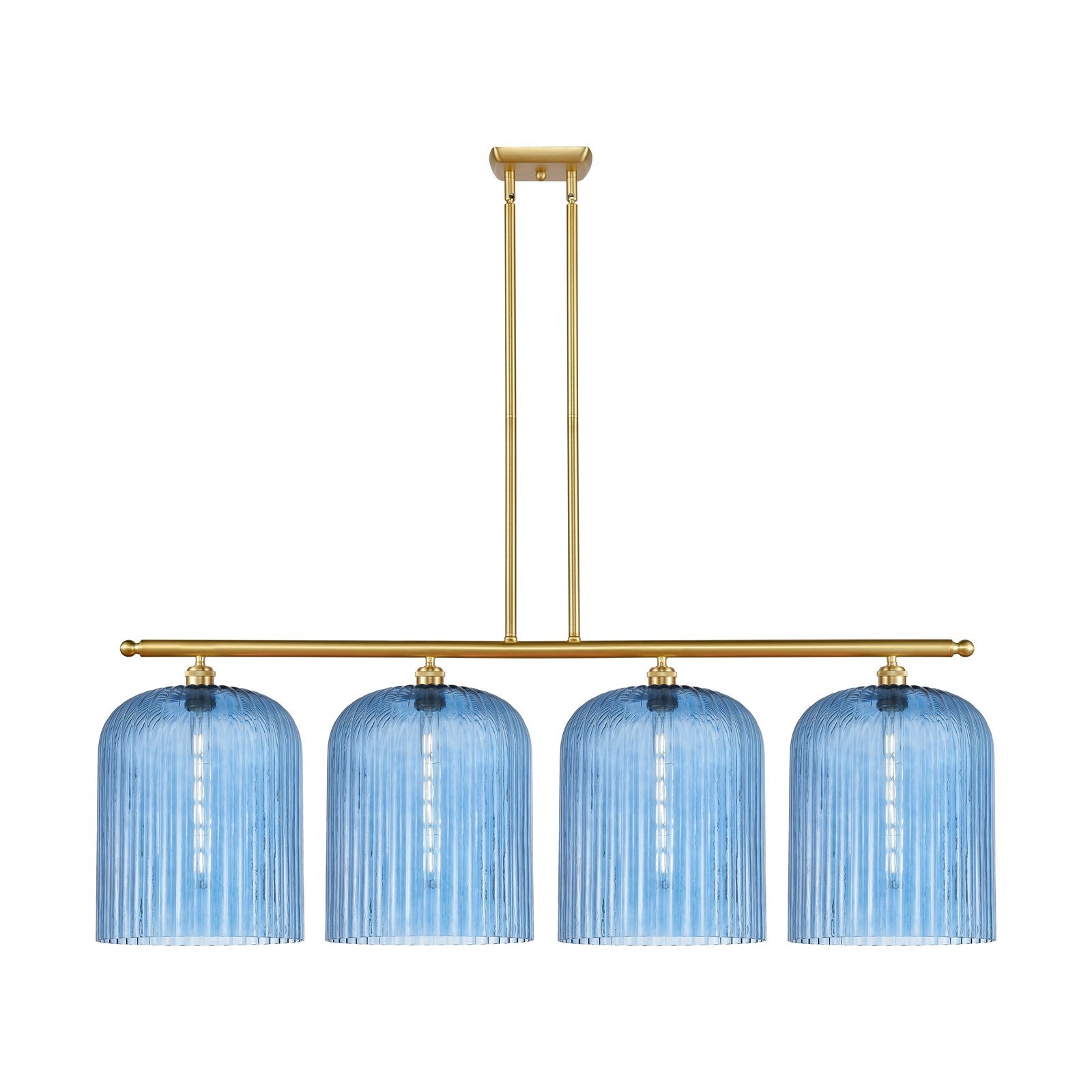 Innovations Bridal Veil 48in 4-Light Island Light | Art Nouveau Satin Gold Steel and Princess Blue Ribbed Glass | Kitchen | Model 516-4I-SG-G559-12BL