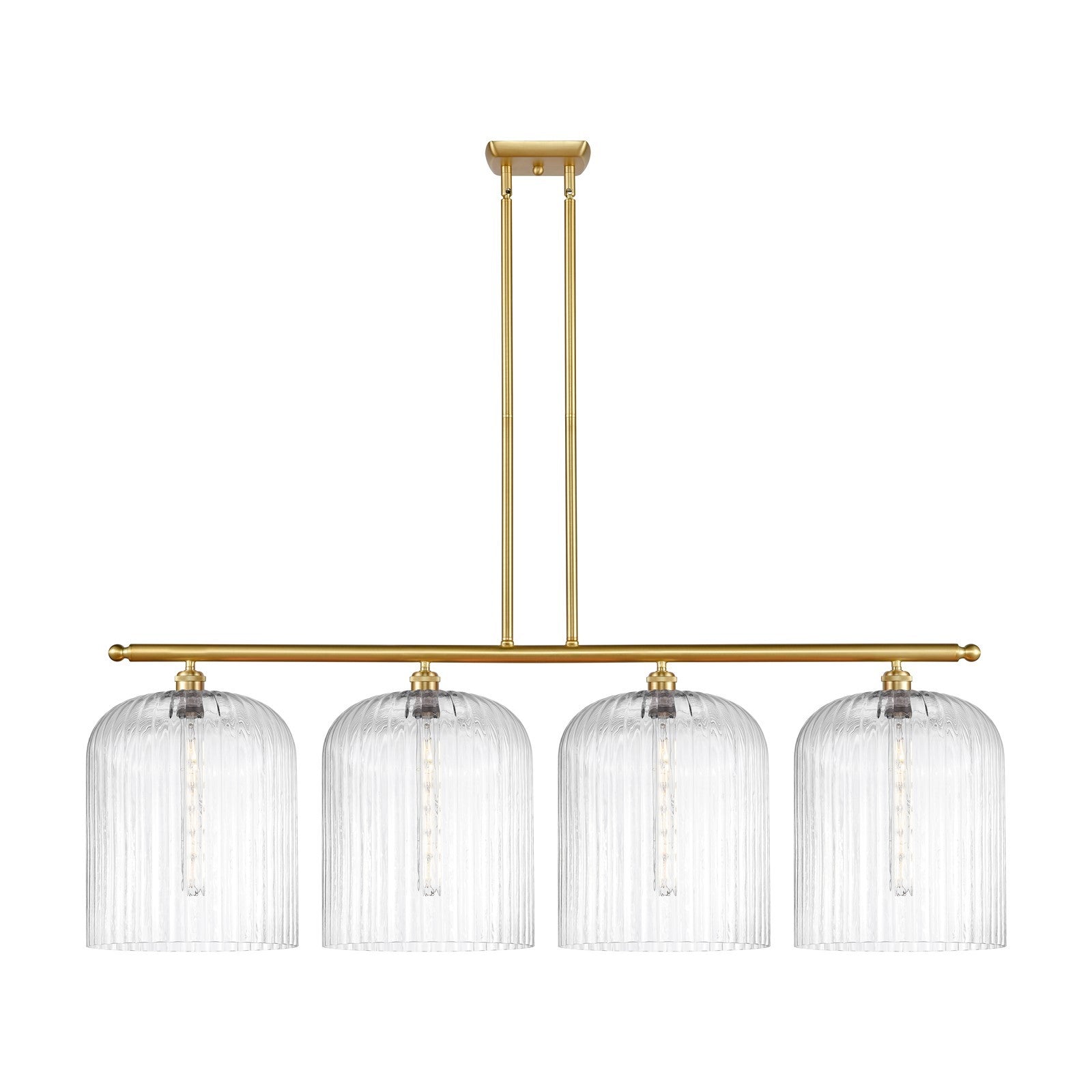 Innovations Bridal Veil 48in 4-Light Island Light | Art Nouveau Satin Gold Steel and Clear Ribbed Glass | Kitchen Island & | Model 516-4I-SG-G559-12CL