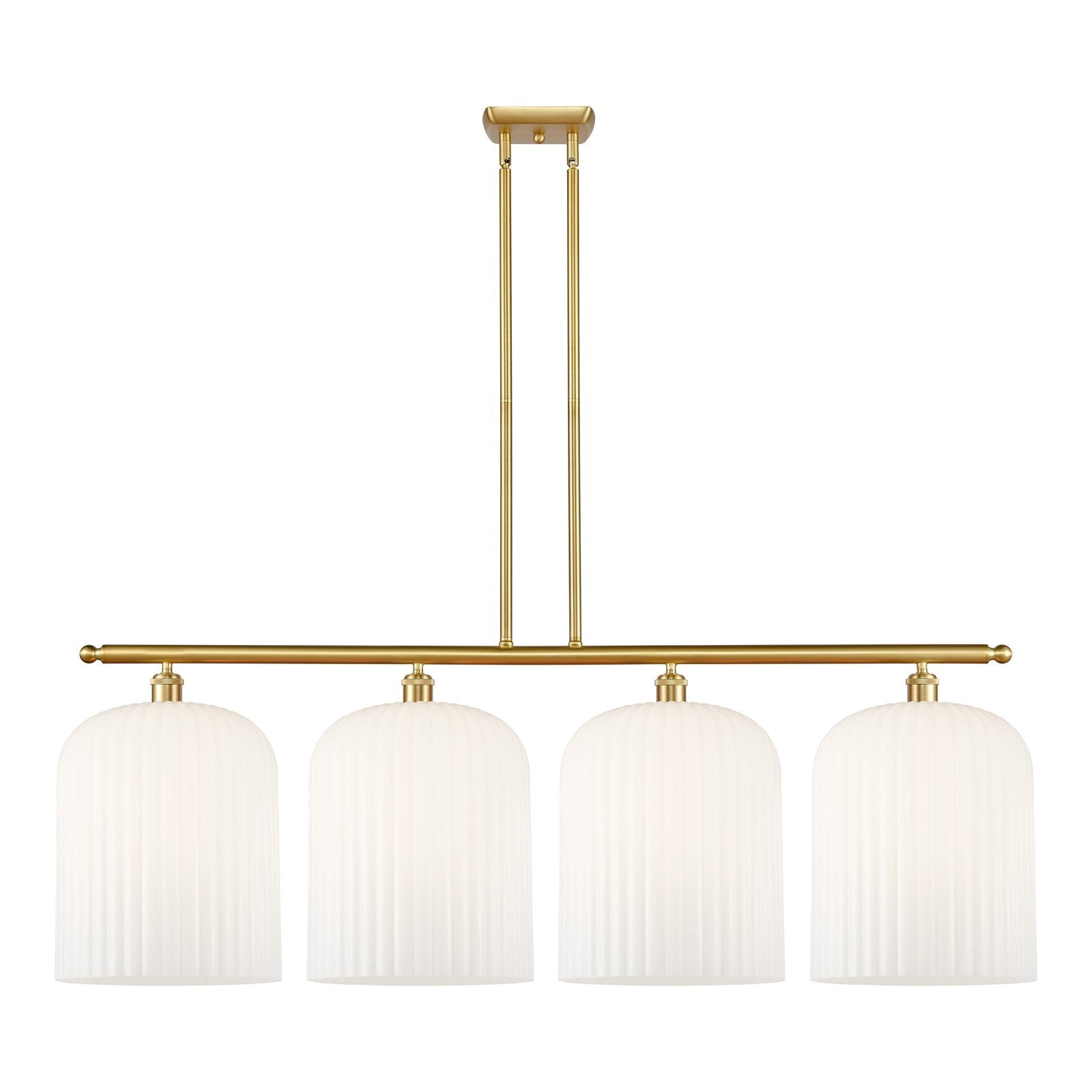 Innovations Bridal Veil 48in 4-Light Island Light | Art Nouveau Satin Gold Steel and Gloss White Ribbed Glass | Kitchen | Model 516-4I-SG-G559-12GWH