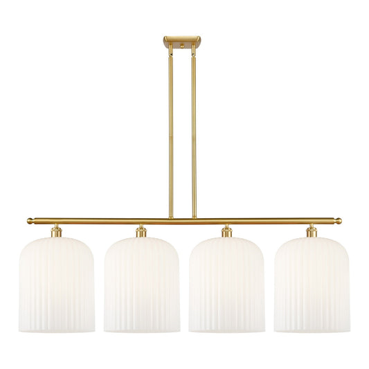 Innovations Bridal Veil 48in 4-Light Island Light | Art Nouveau Satin Gold Steel and Gloss White Ribbed Glass | Kitchen | Model 516-4I-SG-G559-12GWH