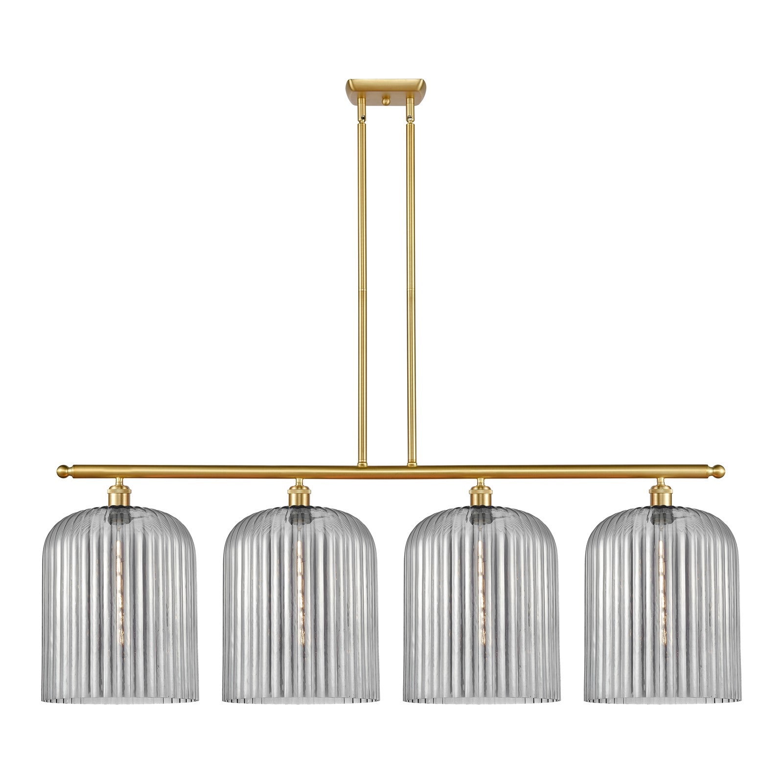 Innovations Bridal Veil 48in 4-Light Island Light | Art Nouveau Satin Gold Steel and Cast Brass with Light Smoke Ribbed Glass | Model 516-4I-SG-G559-12SM