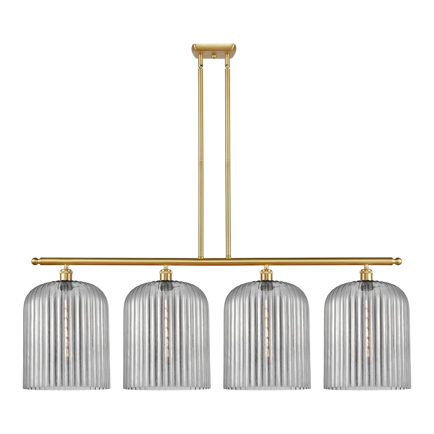 Innovations Bridal Veil 48in 4-Light Island Light | Art Nouveau Satin Gold Steel and Cast Brass with Light Smoke Ribbed Glass | Model 516-4I-SG-G559-12SM