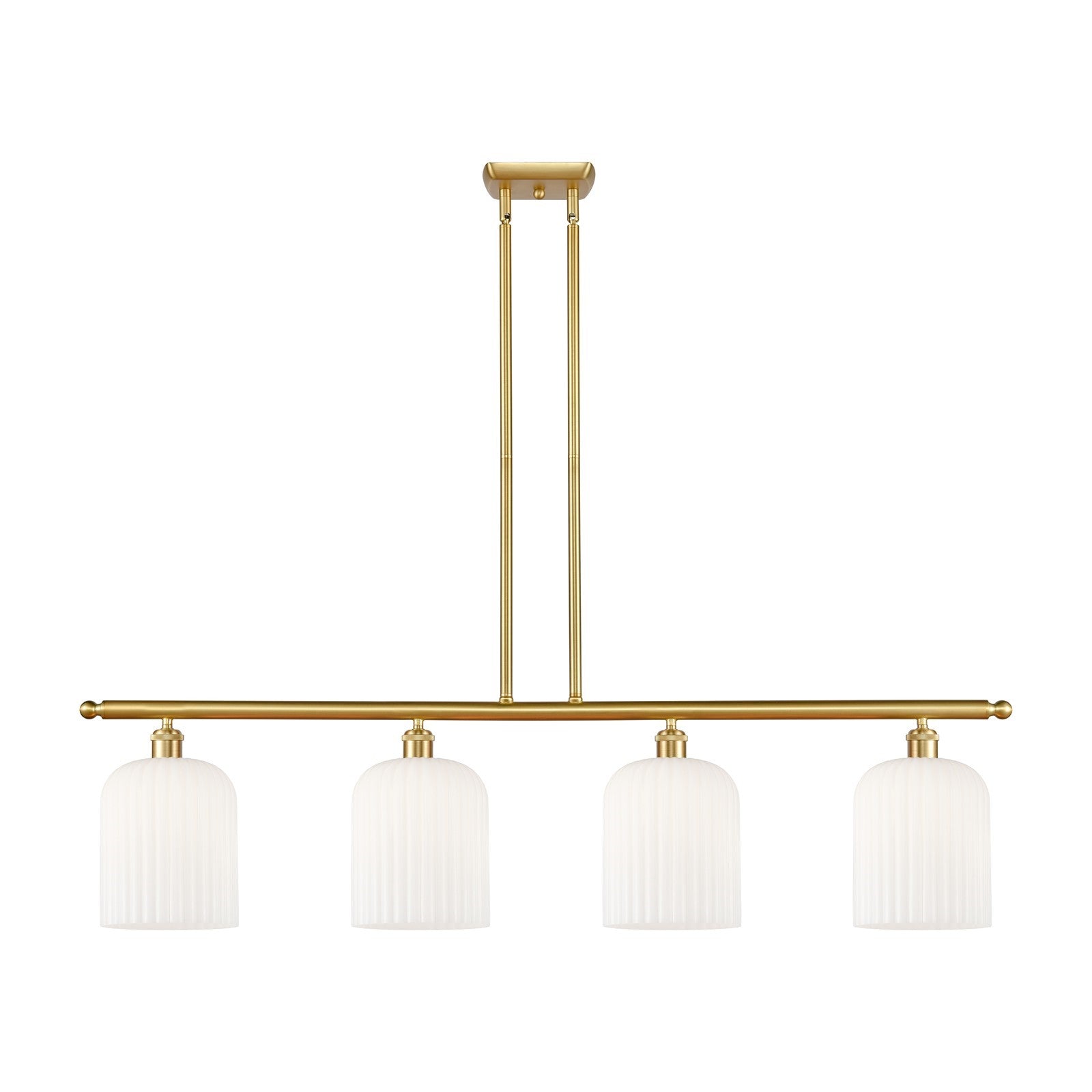 Innovations Bridal Veil 48in 4-Light Island Light | Art Nouveau Satin Gold Steel and Gloss White Ribbed Glass | Kitchen Island | Model 516-4I-SG-G559-8GWH