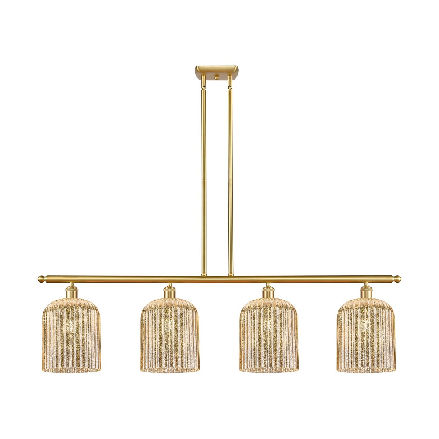 Innovations Bridal Veil 48in 4-Light Island Light | Art Nouveau Satin Gold Steel and Mercury Ribbed Glass | Kitchen Island & | Model 516-4I-SG-G559-8ME