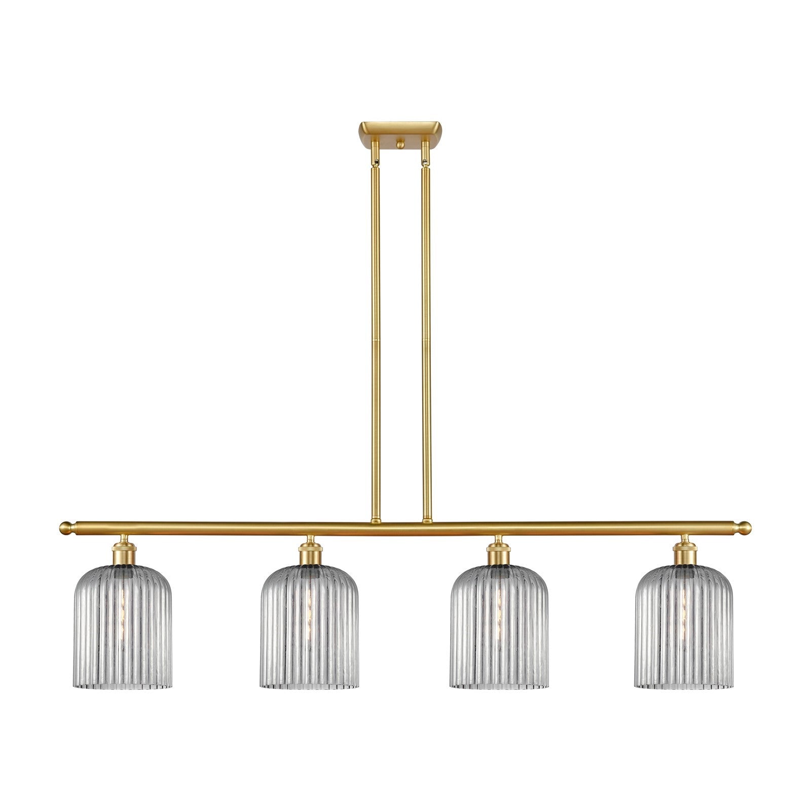 Innovations Bridal Veil 48in 4-Light Island Light | Art Nouveau Satin Gold Steel and Light Smoke Ribbed Glass | Kitchen Island | Model 516-4I-SG-G559-8SM
