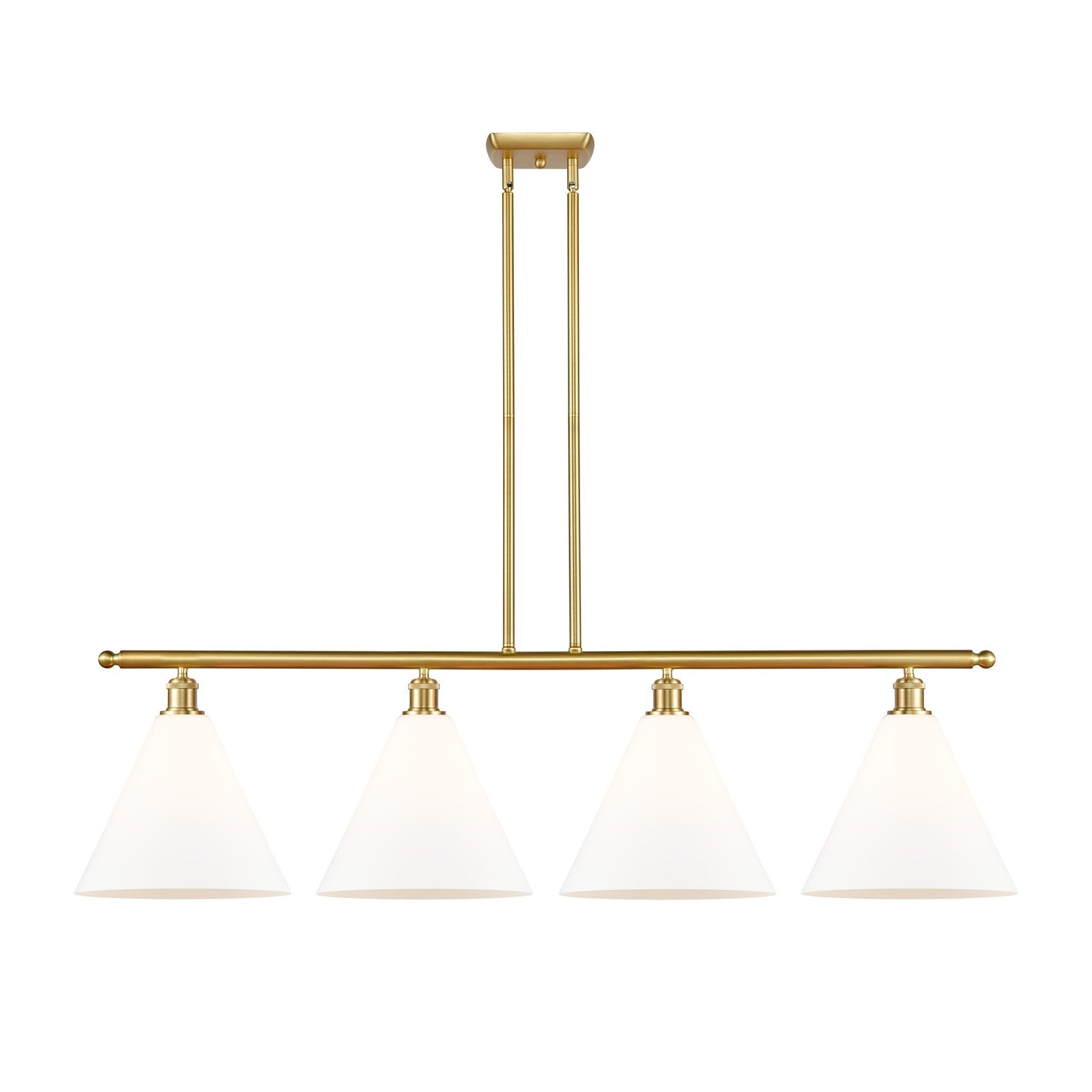 Innovations Berkshire Glass 50in 4-Light Island Light | Industrial Satin Gold Steel and Matte White Glass | Kitchen Island & | Model 516-4I-SG-GBC-121