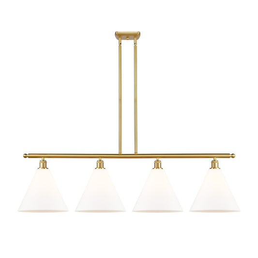 Innovations Berkshire Glass 50in 4-Light Island Light | Industrial Satin Gold Steel and Matte White Glass | Kitchen Island & | Model 516-4I-SG-GBC-121
