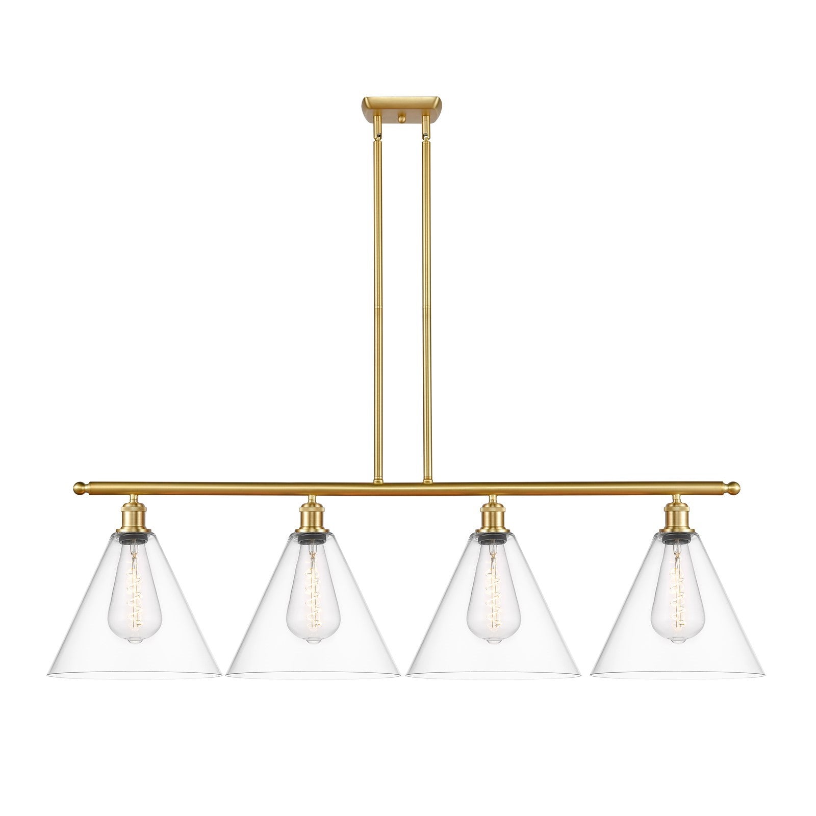 Innovations Berkshire 50.25in 4-Light Island Light | Industrial Satin Gold Steel and Cast Brass with Clear Glass Shades | Model 516-4I-SG-GBC-122