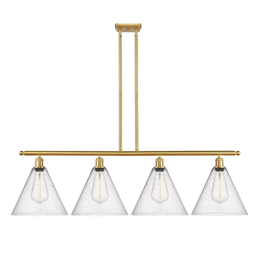 Innovations Berkshire 50in 4-Light Island Light | Industrial Satin Gold Steel and Cast Brass with Seedy Glass Shades | Model 516-4I-SG-GBC-124-LED