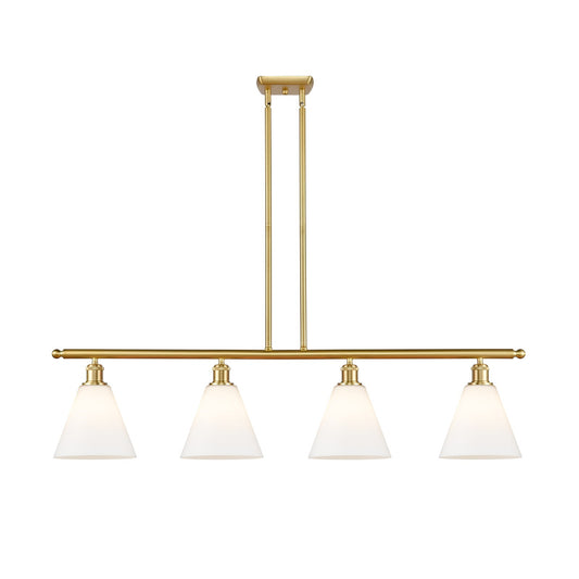 Innovations Berkshire 48in 4-Light Island Light | Industrial Satin Gold Steel and Cast Brass with Matte White Glass Shades | Model 516-4I-SG-GBC-81