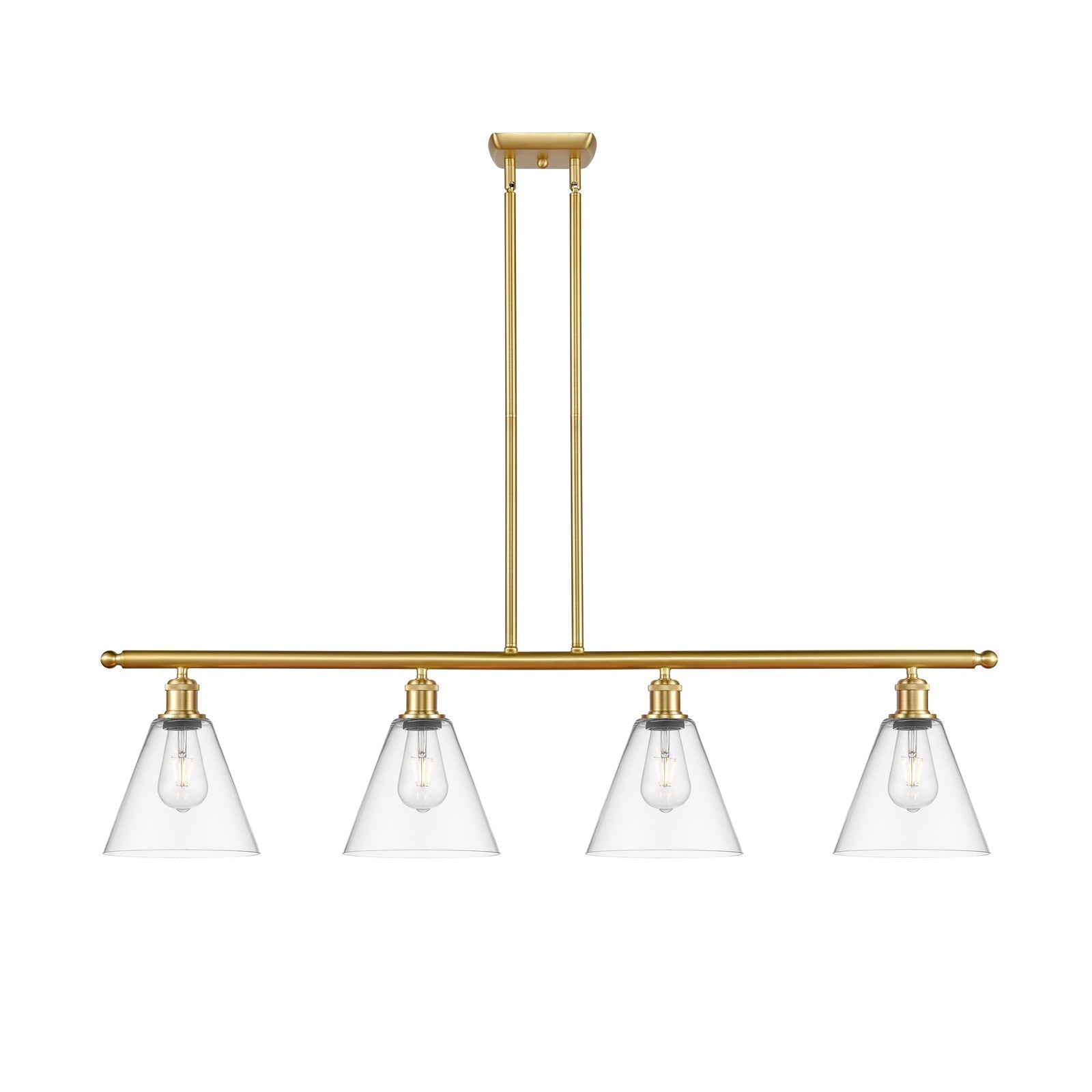Innovations Berkshire 48in 4-Light Island Light | Industrial Satin Gold Steel and Clear Glass | Kitchen Island & Dining Room | 48 | Model 516-4I-SG-GBC-82