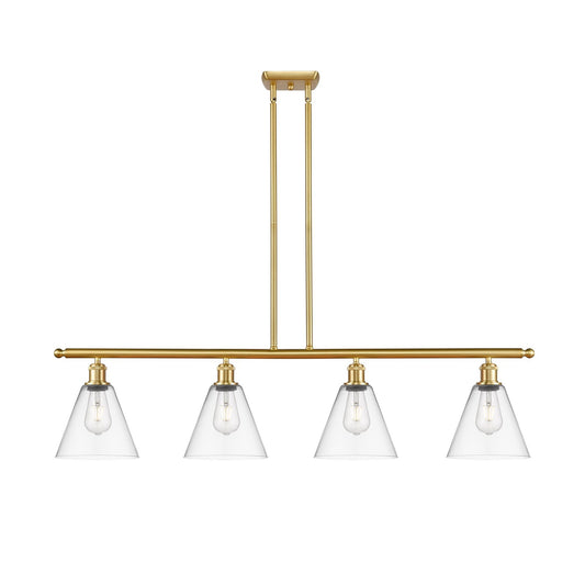 Innovations Berkshire Glass 48in 4-Light Island Light | Industrial Satin Gold Steel and Clear Glass | Kitchen Island & Dining | Model 516-4I-SG-GBC-82-LED