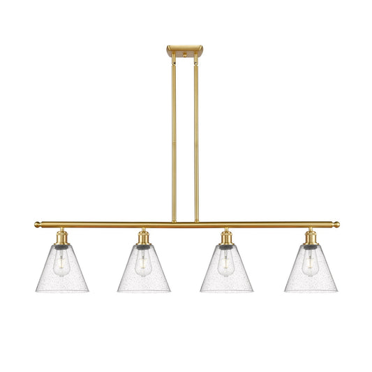Innovations Berkshire 48in 4-Light Island Light | Industrial Satin Gold Steel and Cast Brass with Seedy Glass Shade | Kitchen | Model 516-4I-SG-GBC-84