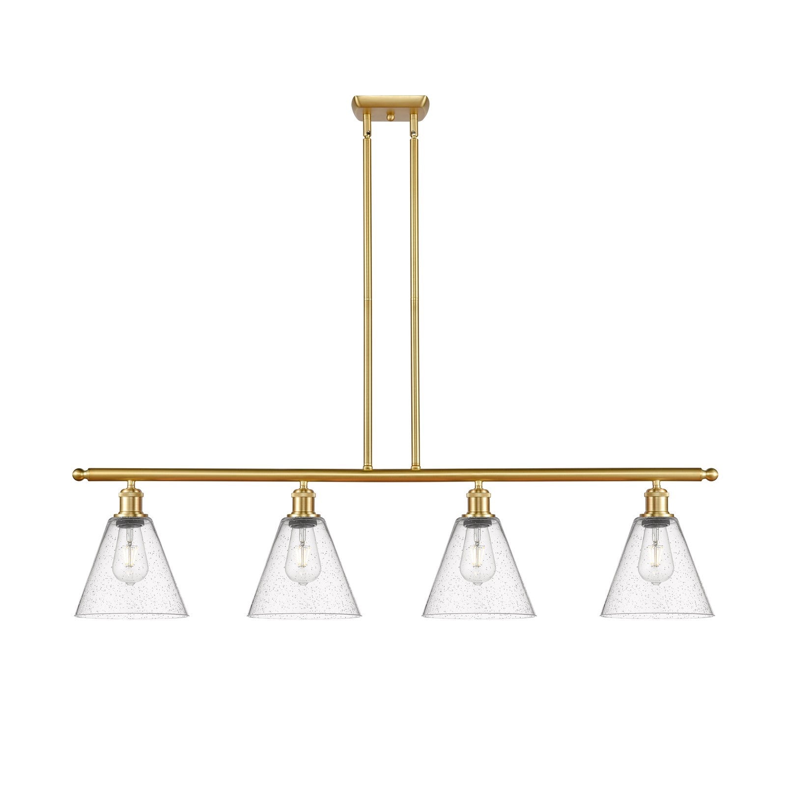 Innovations Berkshire 48in 4-Light Island Light | Industrial Satin Gold Steel and Cast Brass with Seedy Glass Shade | Kitchen | Model 516-4I-SG-GBC-84