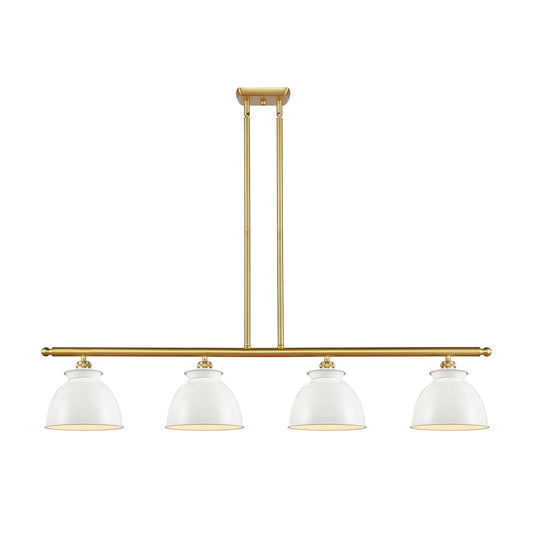 Innovations Adirondack 48in 4-Light Island Light | Industrial Farmhouse Satin Gold Steel and Glossy White Metal Shade | Kitchen | Model 516-4I-SG-M14-W
