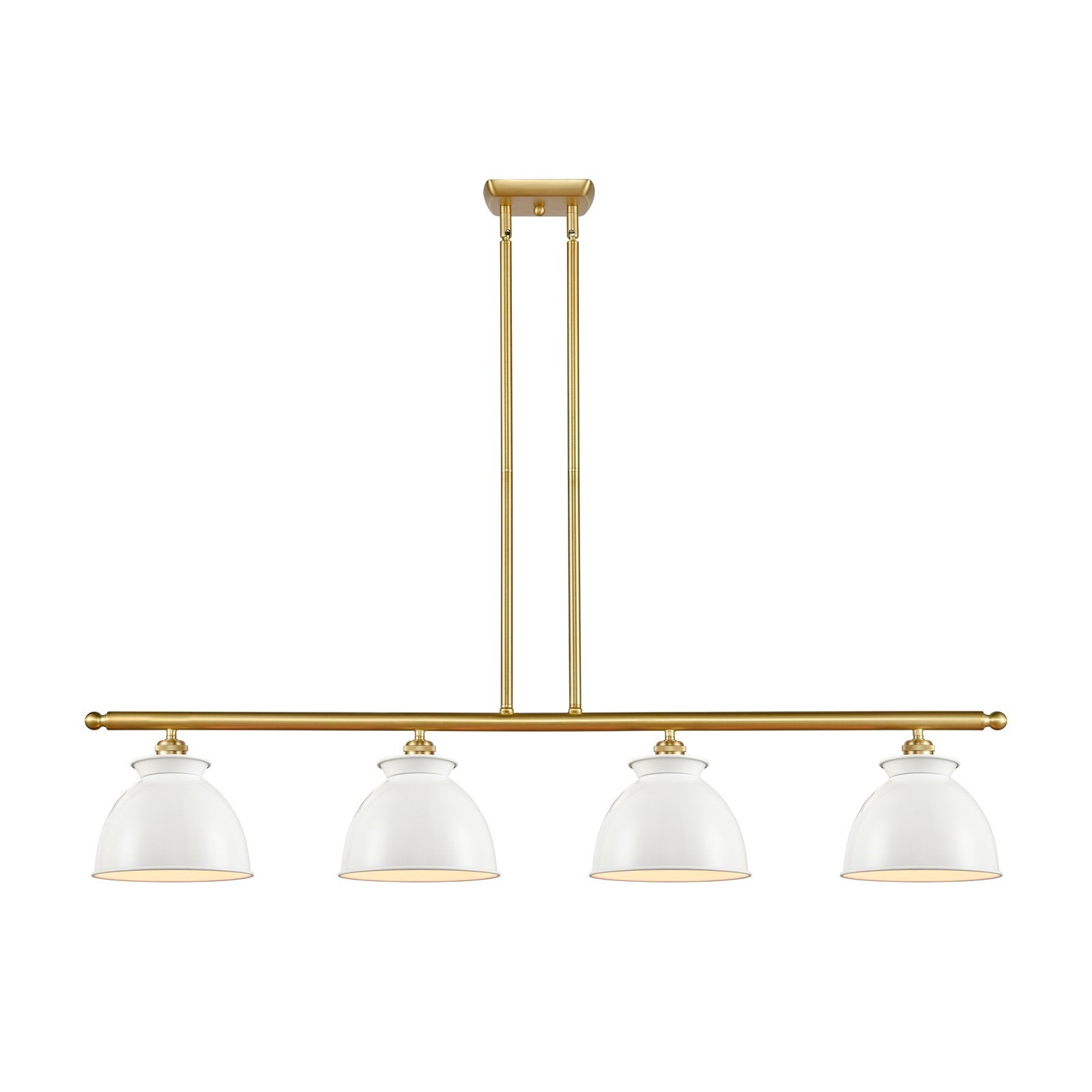 Innovations Adirondack 48in 4-Light Island Light | Industrial Farmhouse Satin Gold Steel and Glossy White Metal Shade | Kitchen | Model 516-4I-SG-M14-W