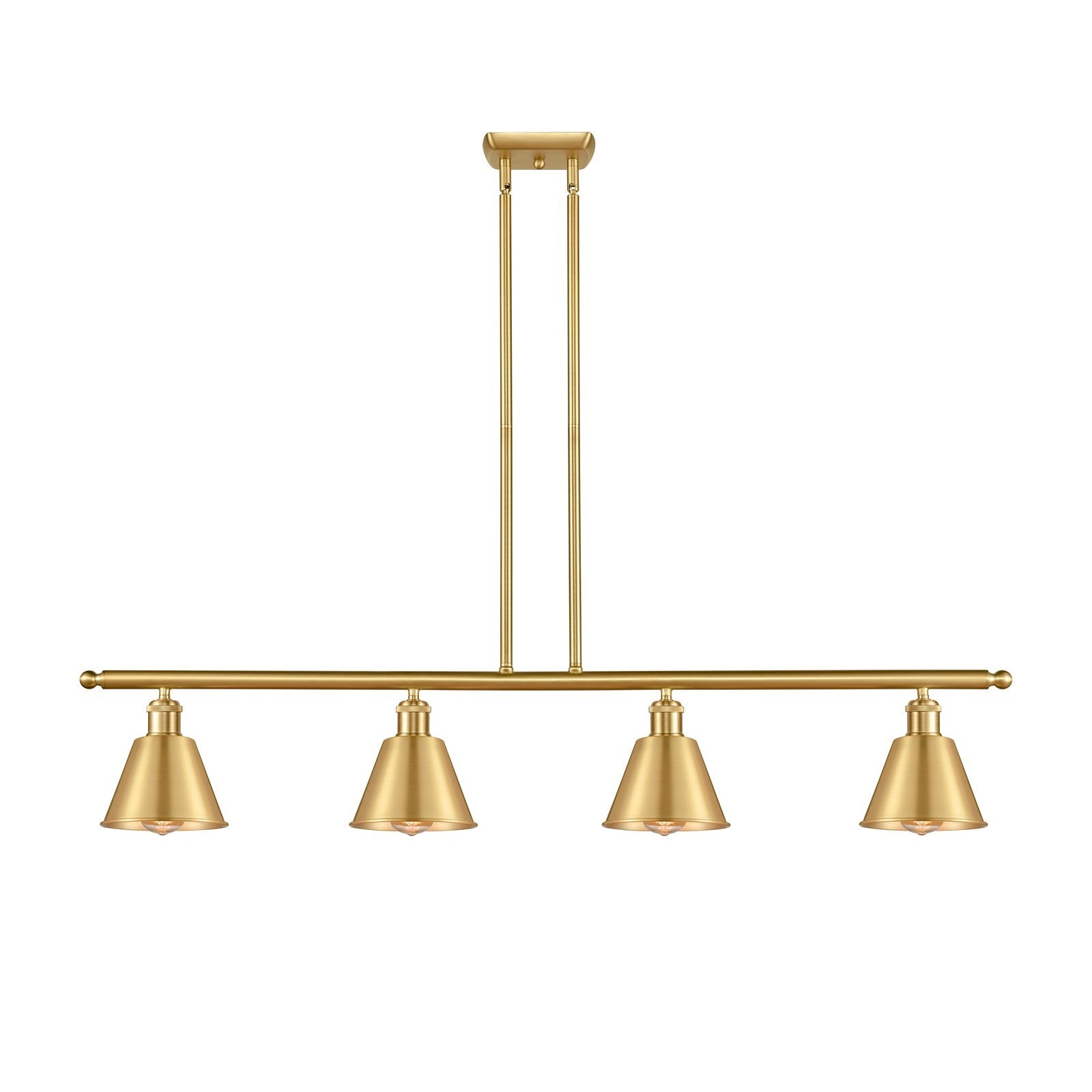 Innovations Smithfield 48in 4-Light Island Light | Industrial Farmhouse Satin Gold Steel and Satin Gold Metal Shade | Kitchen | Model 516-4I-SG-M8-LED