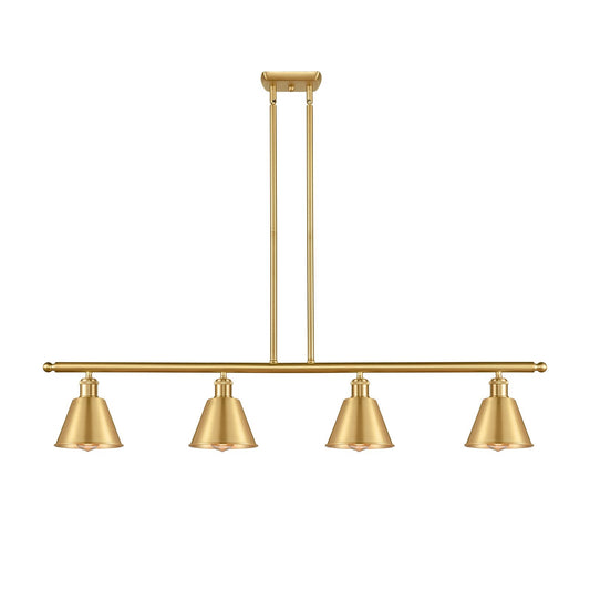 Innovations Smithfield 48in 4-Light Island Light | Industrial Farmhouse Satin Gold Steel and Satin Gold Metal Shade | Kitchen | Model 516-4I-SG-M8-LED
