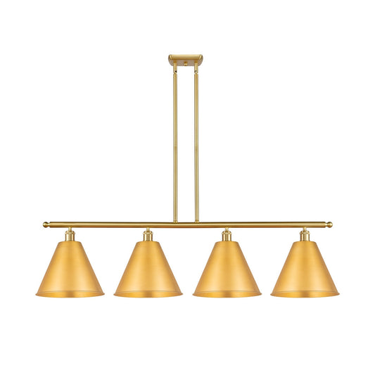 Innovations Berkshire 50in 4-Light Island Light | Industrial Farmhouse Satin Gold Steel and Cast Brass with Satin Gold | Model 516-4I-SG-MBC-12-SG-LED