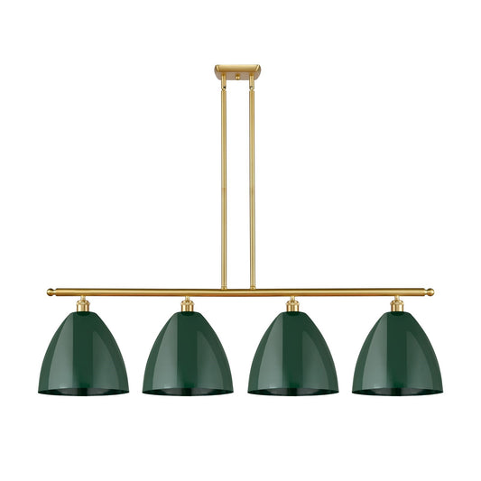 Innovations Plymouth 50in 4-Light Island Light | Industrial Farmhouse Satin Gold Steel and Matte Green Metal | Kitchen | Model 516-4I-SG-MBD-12-GR-LED