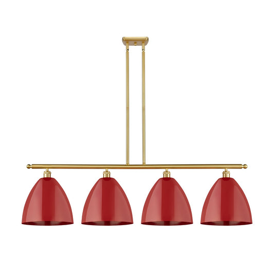 Innovations Plymouth 50in 4-Light Island Light | Industrial Farmhouse Satin Gold Steel and Matte Red Metal | Kitchen Island & | Model 516-4I-SG-MBD-12-RD