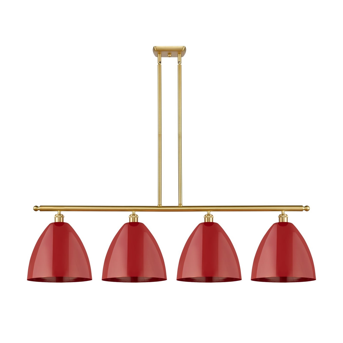 Innovations Plymouth 50in 4-Light Island Light | Industrial Farmhouse Satin Gold Steel and Matte Red Metal | Kitchen Island & | Model 516-4I-SG-MBD-12-RD