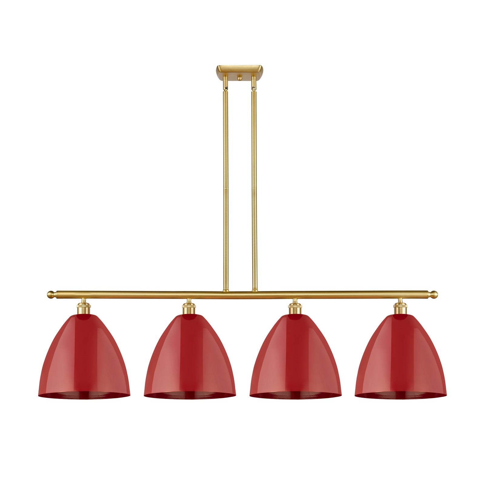 Innovations Plymouth 50.25in 4-Light Island Light | Industrial Farmhouse Satin Gold Steel and Matte Red Metal | Kitchen | Model 516-4I-SG-MBD-12-RD-LED