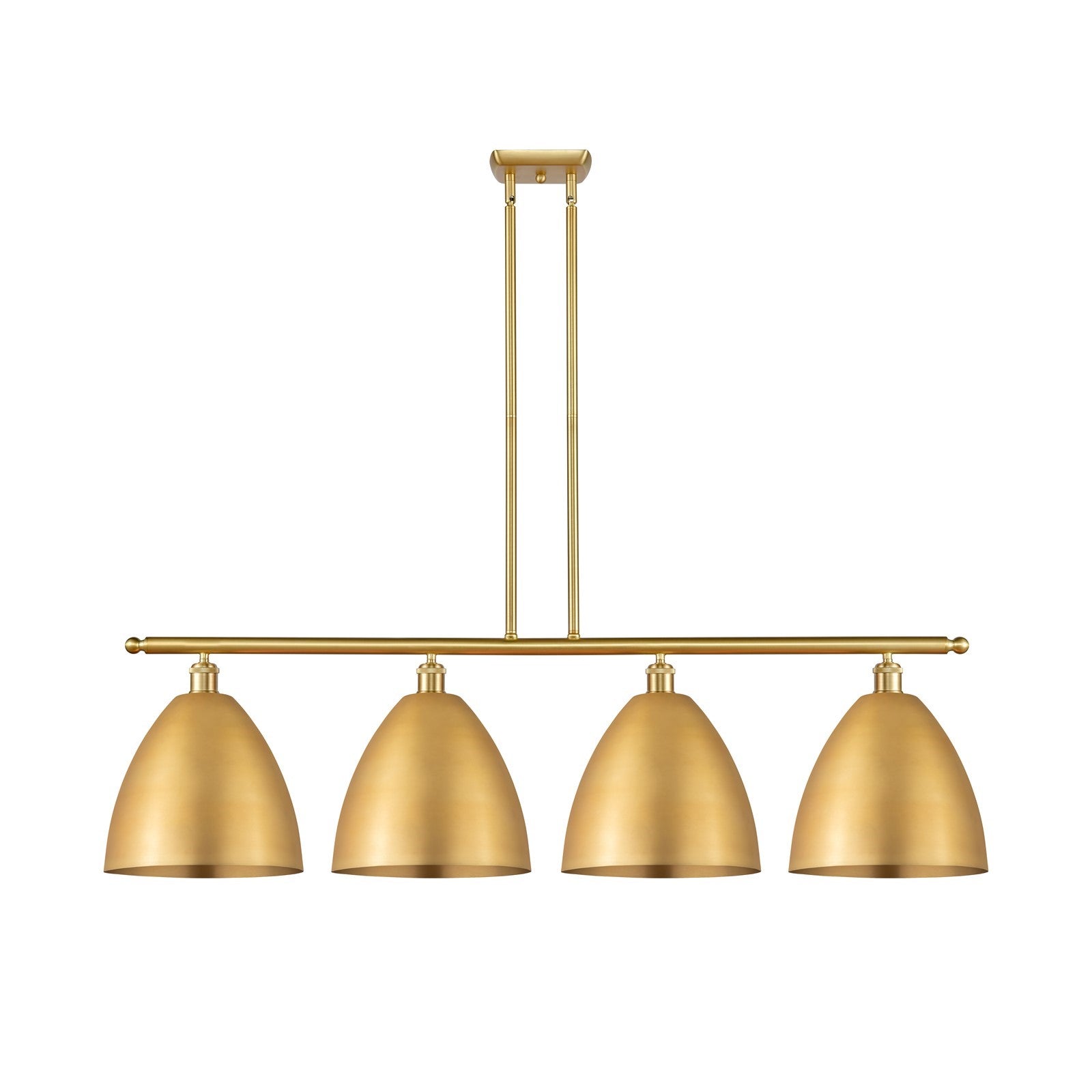 Innovations Bristol 50.25in 4-Light Island Light | Industrial Farmhouse Satin Gold Steel and Satin Gold Metal Shade | Model 516-4I-SG-MBD-12-SG-LED
