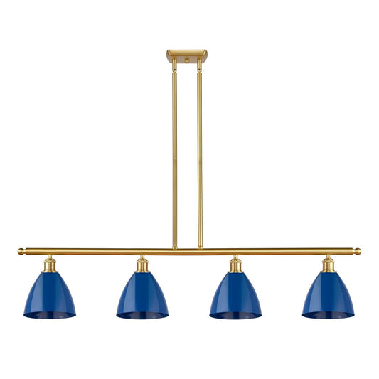 Innovations Plymouth 48in 4-Light Island Light | Industrial Farmhouse Satin Gold Steel and Matte Blue Metal | Kitchen | Model 516-4I-SG-MBD-75-BL-LED