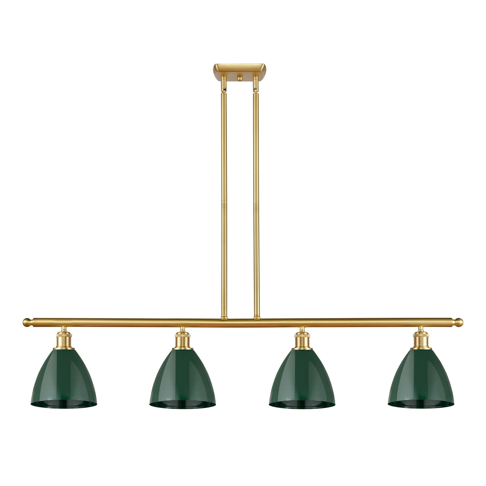 Innovations Plymouth 48in 4-Light Island Light | Industrial Farmhouse Satin Gold Steel and Matte Green Metal | Kitchen Island | Model 516-4I-SG-MBD-75-GR