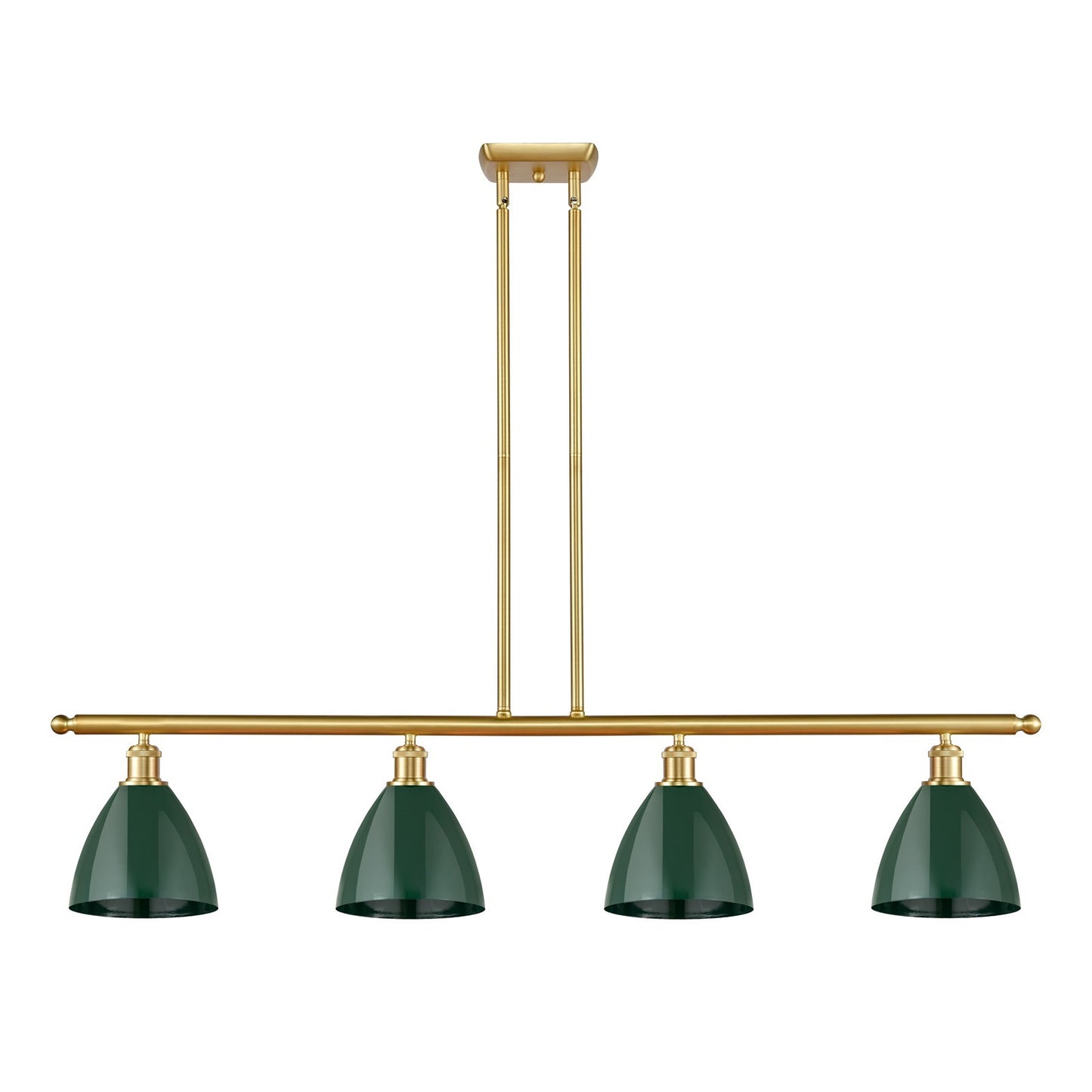 Innovations Plymouth 48in 4-Light Island Light | Industrial Farmhouse Satin Gold Steel and Matte Green Metal | Kitchen Island | Model 516-4I-SG-MBD-75-GR