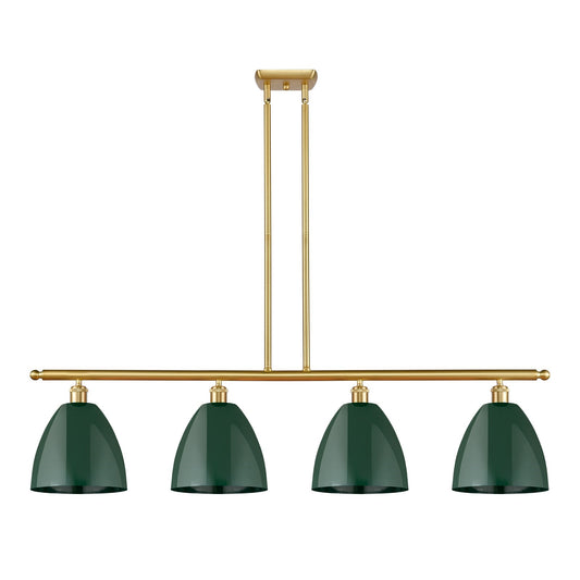 Innovations Plymouth 48in 4-Light Island Light | Industrial Farmhouse Satin Gold Steel and Matte Green Metal | Kitchen | Model 516-4I-SG-MBD-9-GR-LED