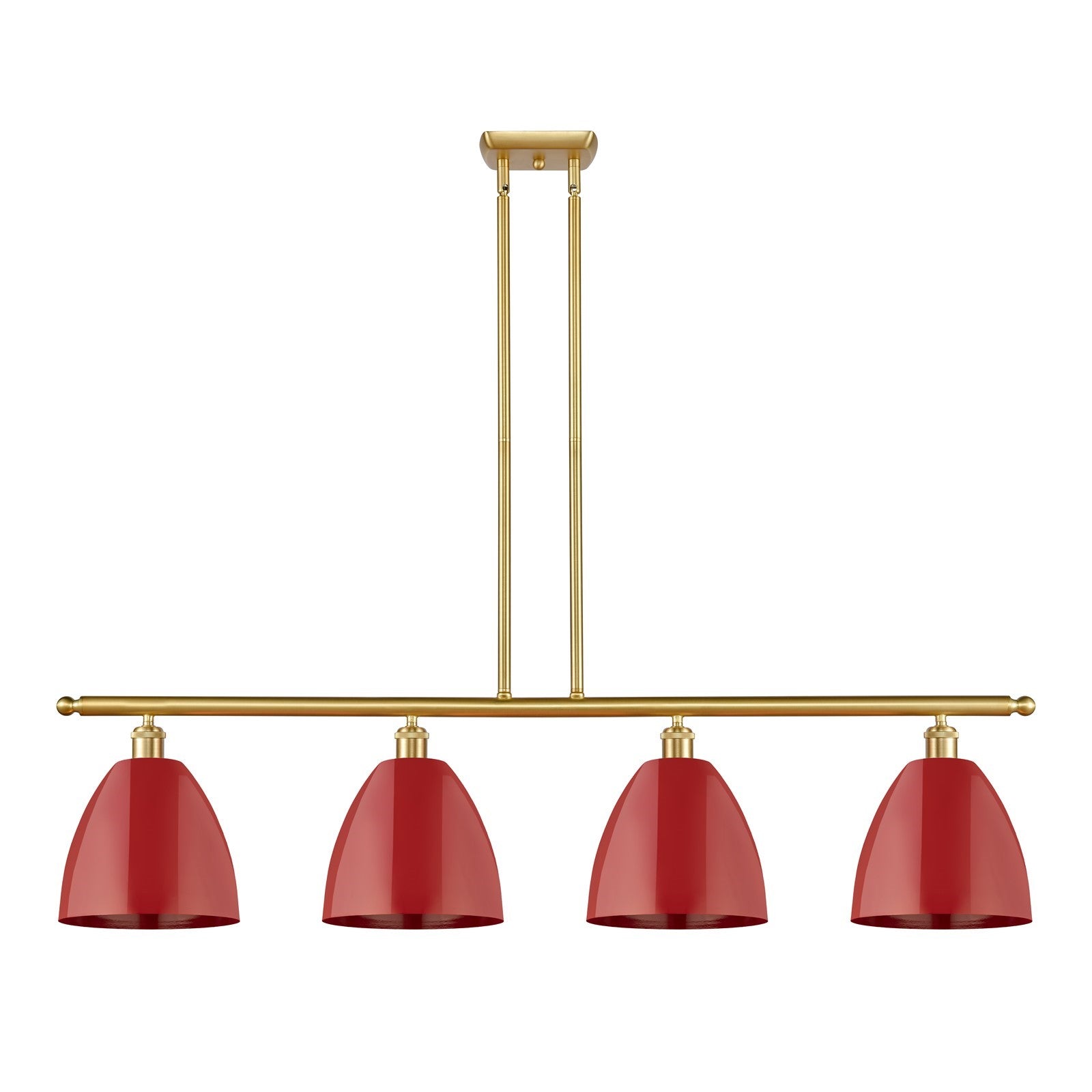 Innovations Plymouth 48in 4-Light Island Light | Industrial Farmhouse Satin Gold Steel and Matte Red Metal | Kitchen Island & | Model 516-4I-SG-MBD-9-RD