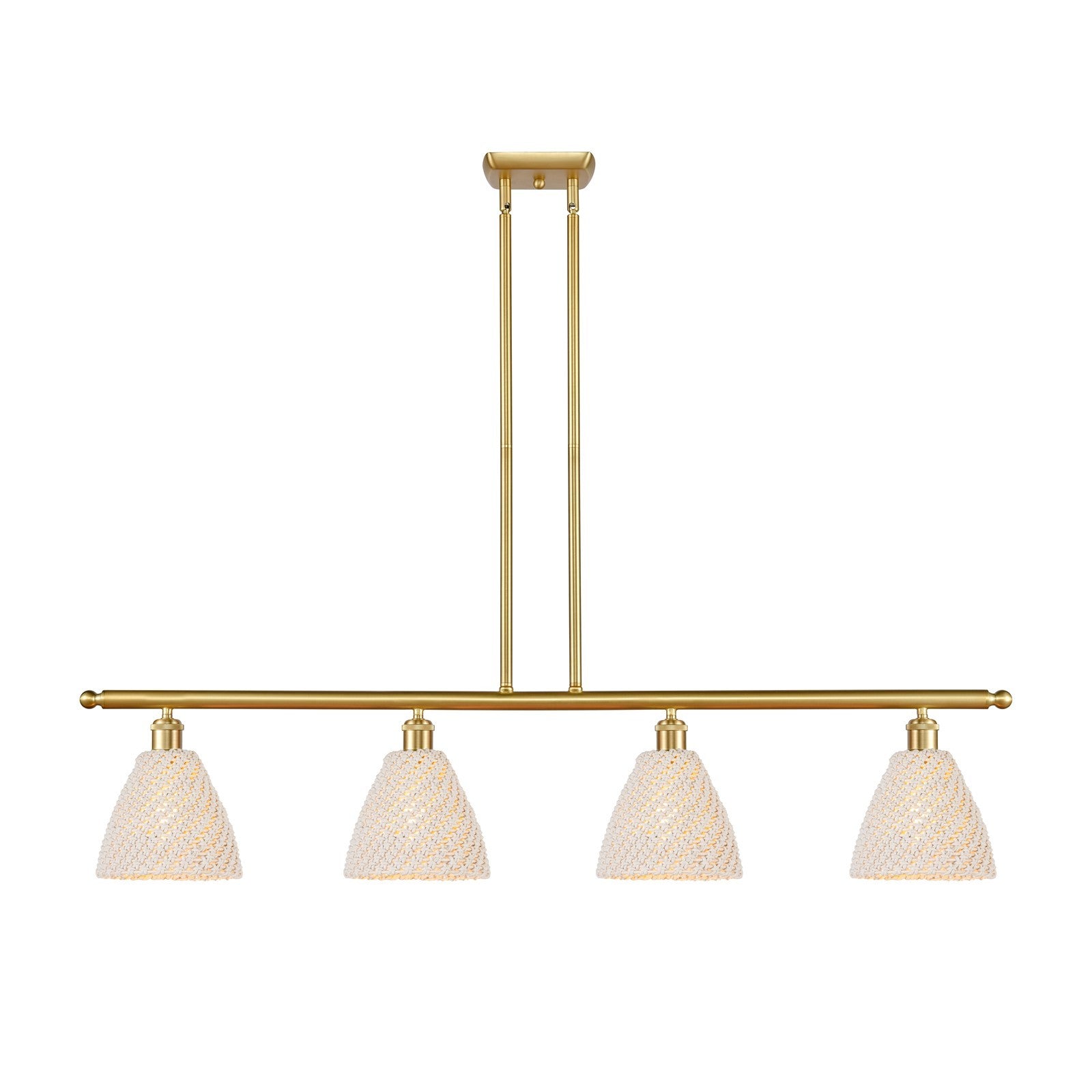 Innovations Bristol Natural 48in 4-Light Island Light | Farmhouse Satin Gold Steel and Natural Fiber Dome Shade | Kitchen | Model 516-4I-SG-NBD-75-NAT