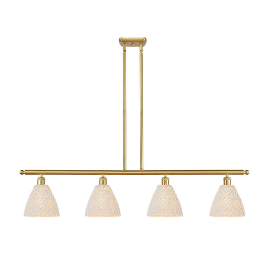 Innovations Bristol Natural 48in 4-Light Island Light | Farmhouse Satin Gold Steel and Natural Fiber Dome Shade | Kitchen | Model 516-4I-SG-NBD-75-NAT