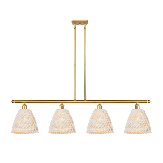 Innovations Bristol Natural 48in 4-Light Island Light | Farmhouse Satin Gold Steel and Natural Fiber Dome Shade | Kitchen | Model 516-4I-SG-NBD-9-NAT
