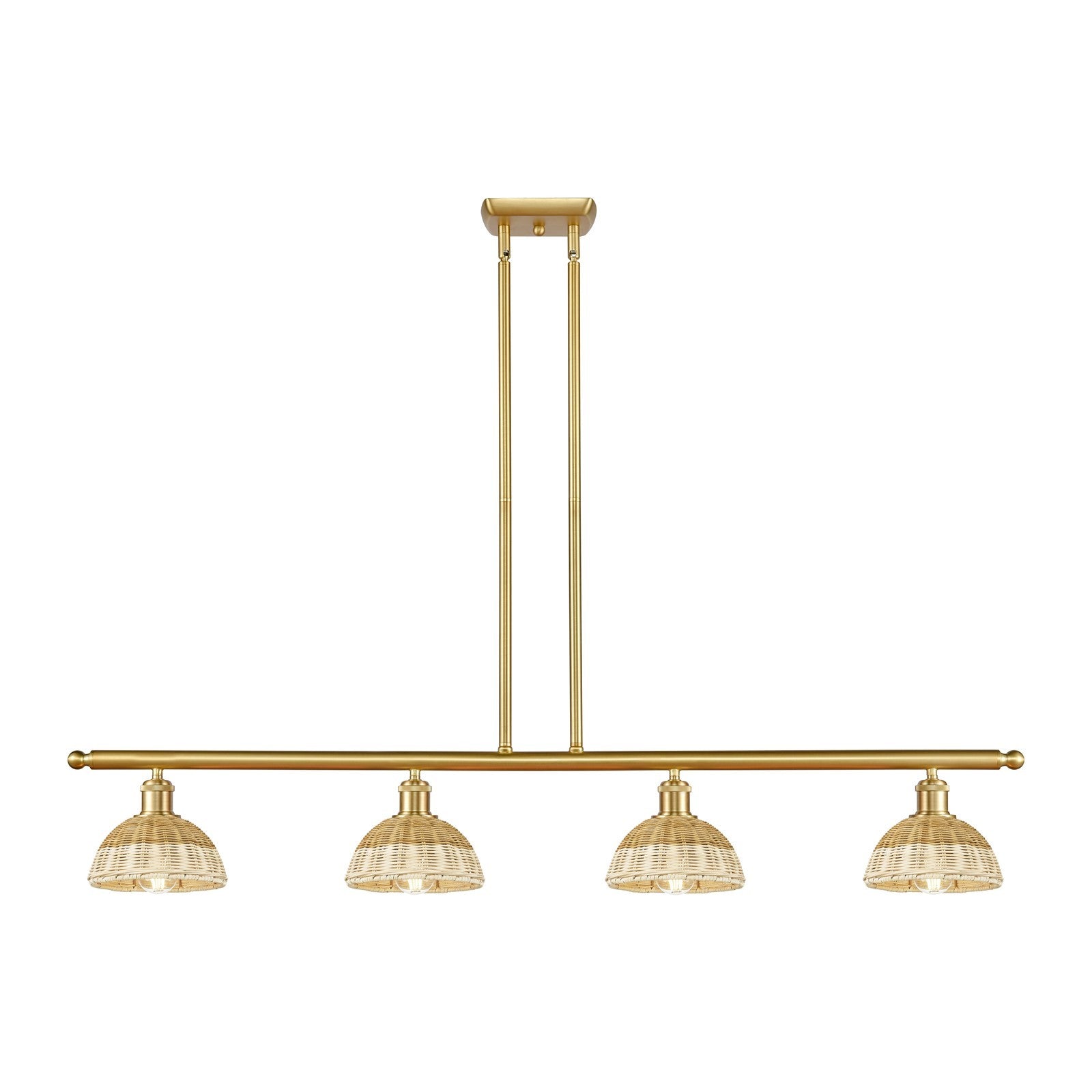 Innovations Bristol Natural II 48in 4-Light Island Light | Industrial Satin Gold Steel and Natural Fiber Dome Shade | Model 516-4I-SG-NBD2-75-NAT