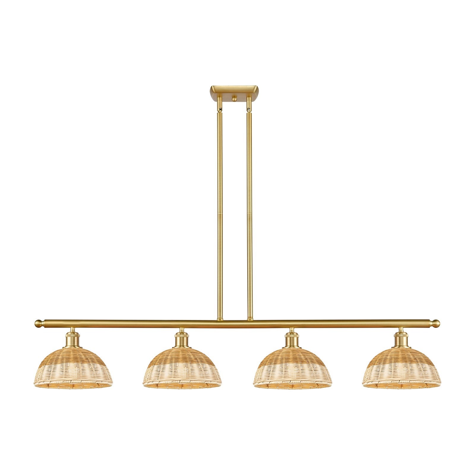 Innovations Bristol Natural II 48in 4-Light Island Light | Industrial Satin Gold Steel and Cast Brass with Natural Fiber Dome | Model 516-4I-SG-NBD2-9-NAT