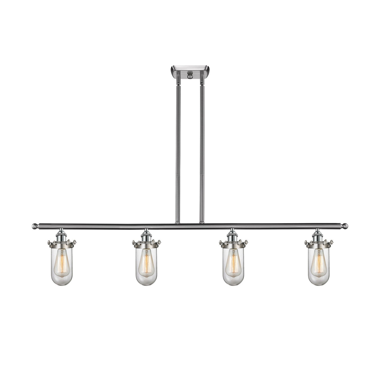 Innovations Kingsbury 48in 4-Light Island Light | Industrial Brushed Satin Nickel Steel and Clear Glass | Kitchen Island & | Model 516-4I-SN-CE231-CL-LED