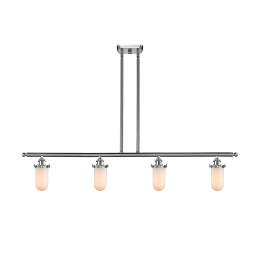 Innovations Kingsbury 48in 4-Light Island Light | Industrial Brushed Satin Nickel and Matte White Frosted Glass | Kitchen Island | Model 516-4I-SN-CE231-W
