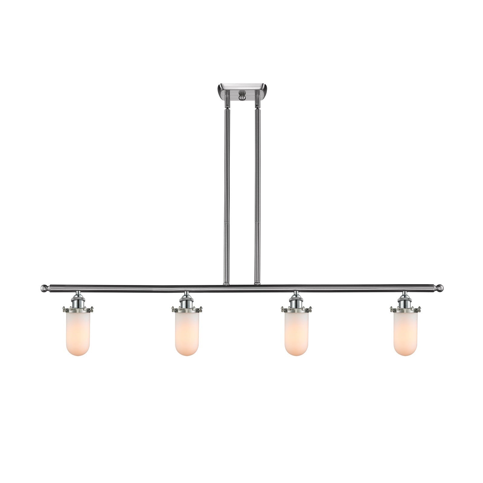 Innovations Kingsbury 48in 4-Light Island Light | Industrial Brushed Satin Nickel and Matte White Frosted Glass | Kitchen | Model 516-4I-SN-CE231-W-LED