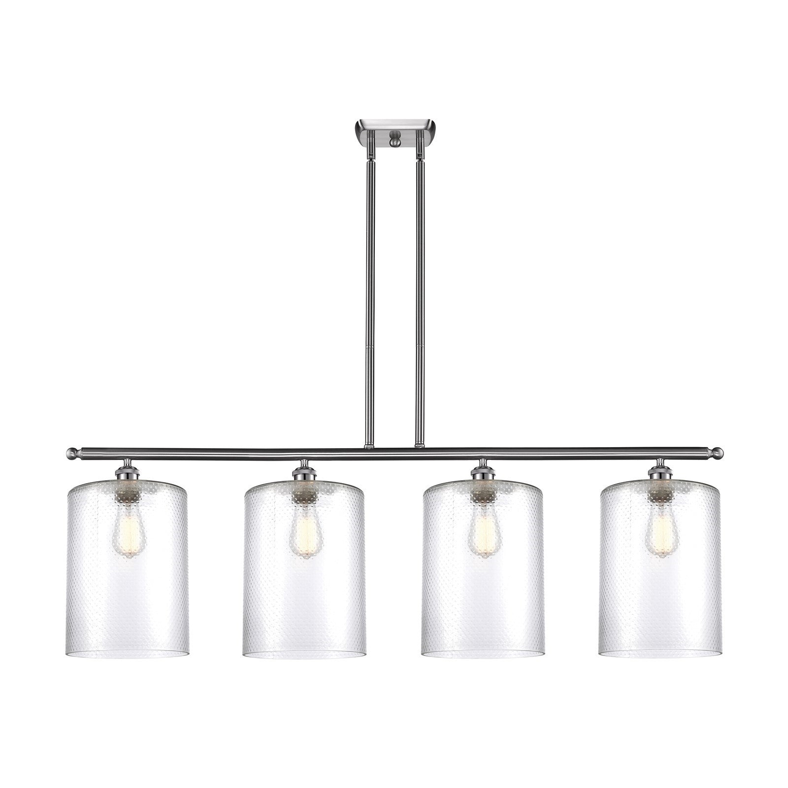 Innovations Cobbleskill 48in 4-Light Island Light | Industrial Brushed Satin Nickel Steel and Clear Glass | Kitchen Island & | Model 516-4I-SN-G112-L